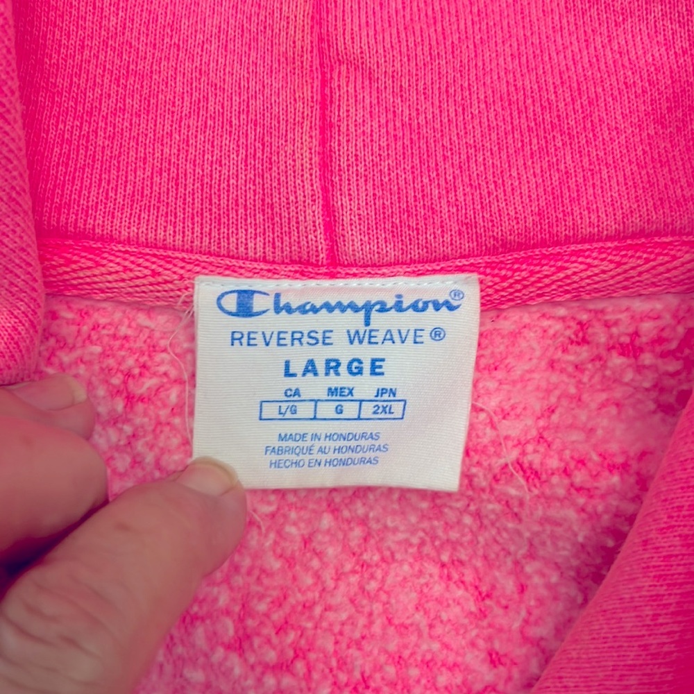 Champion Pink Hoodie Sweatshirt Distressed Size Large - Picture 3 of 7